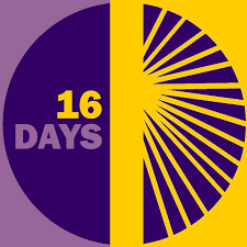 Half purple and half yellow circle with 16 Days Logo
