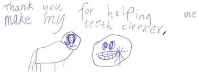A drawing of going to the dentist by a child from a feedback form